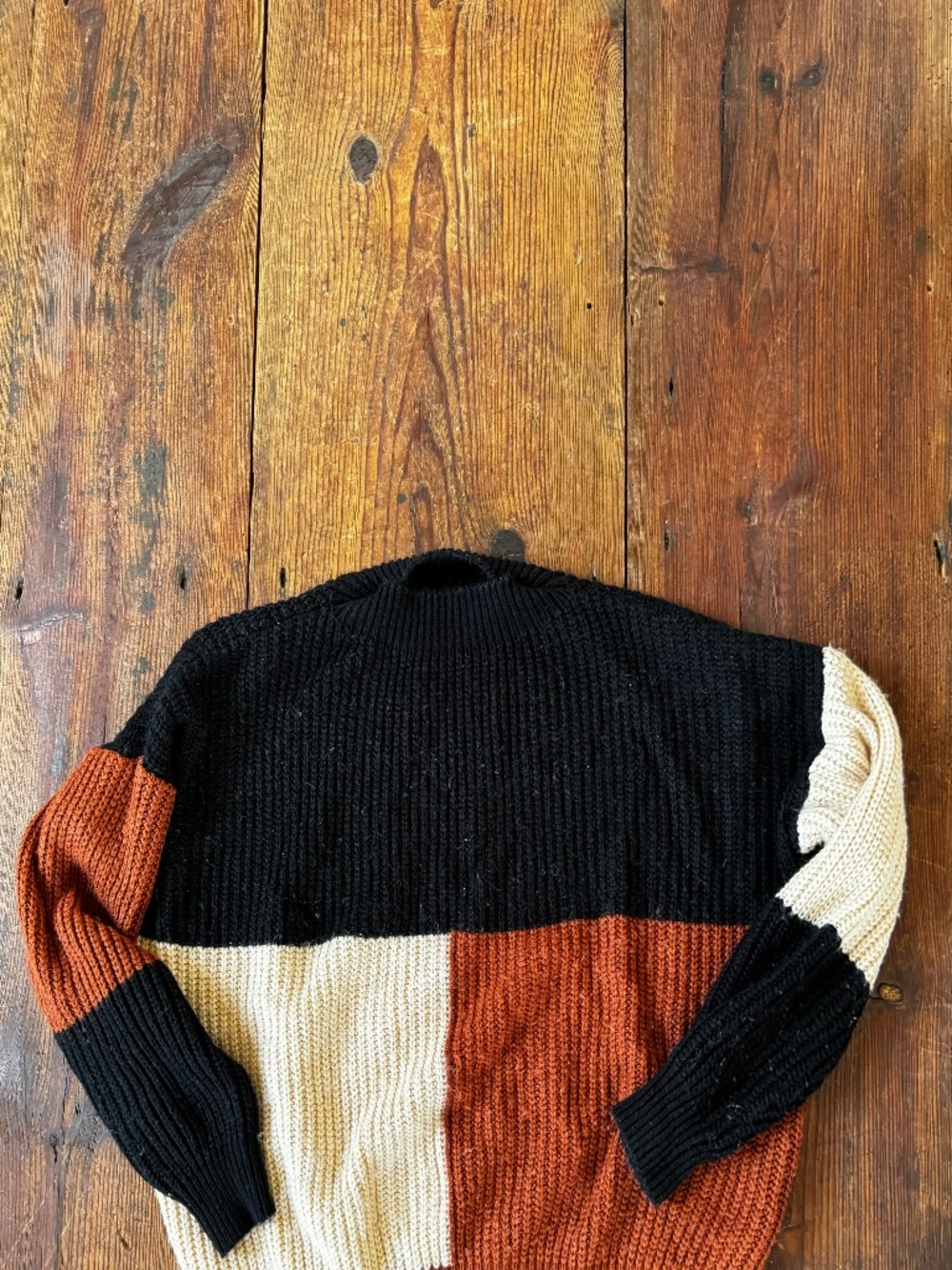 Colorblock Knit Sweater - Black Brown Cream